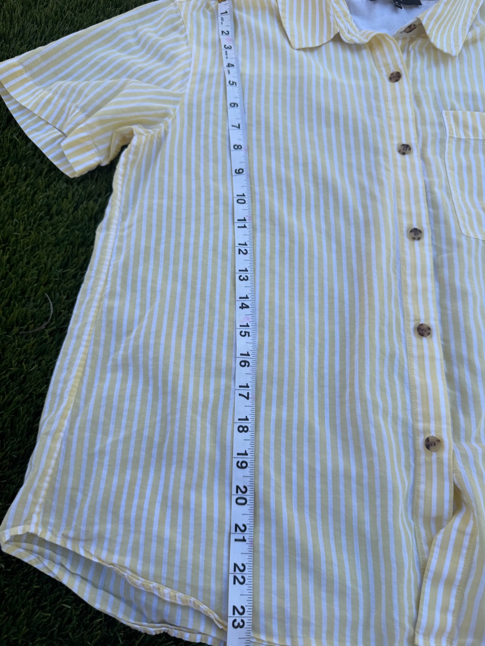 Lafayette 148 New York Short Sleeve Yellow Stripe Button-Down Shirt - Picture 7 of 8